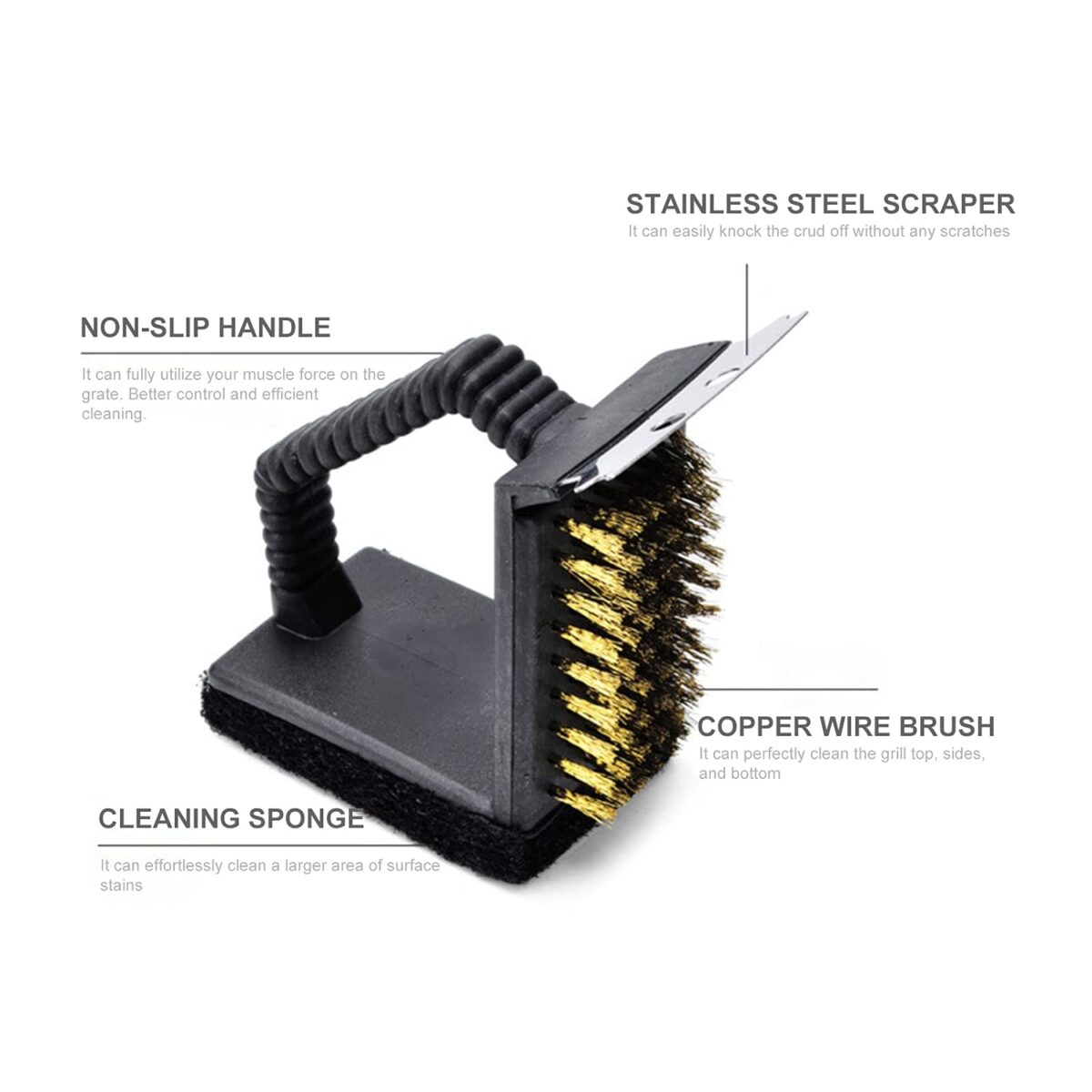 ⁦فرشة 3 في 1 لتنظيف الشوايات بأسلاك نحاسية ومقبض يد لسهولة الأستخدام⁩ - الصورة ⁦5⁩