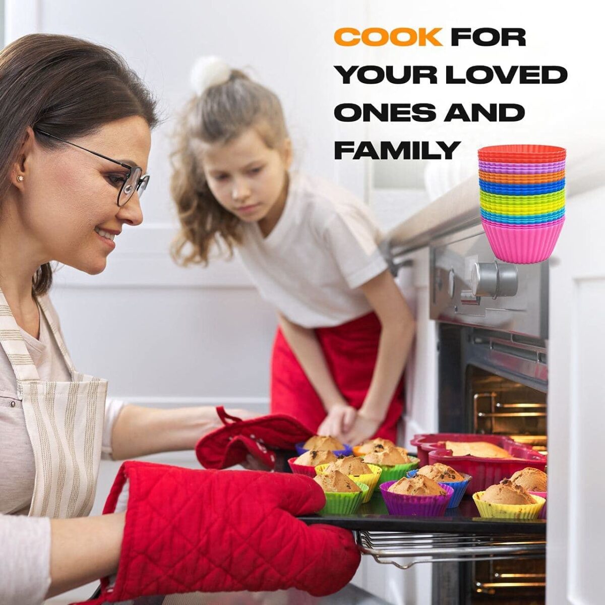 ⁦قوالب كب كيك سيليكون غير لاصق 12 قطعة الوان مختلفة⁩ - الصورة ⁦2⁩