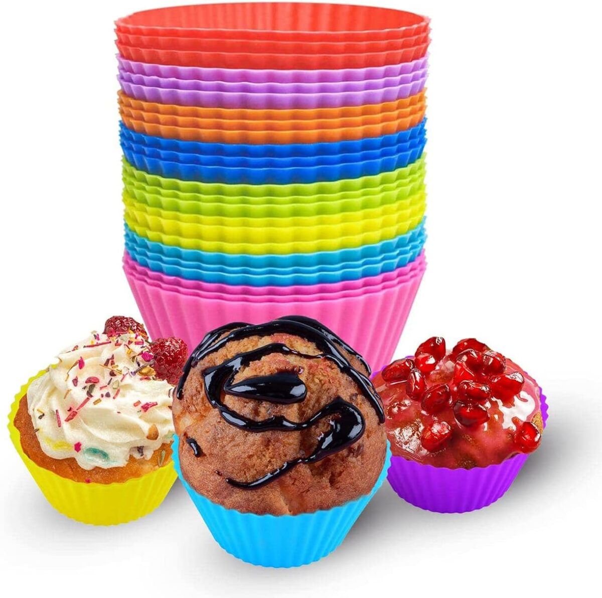 ⁦قوالب كب كيك سيليكون غير لاصق 12 قطعة الوان مختلفة⁩ - الصورة ⁦6⁩