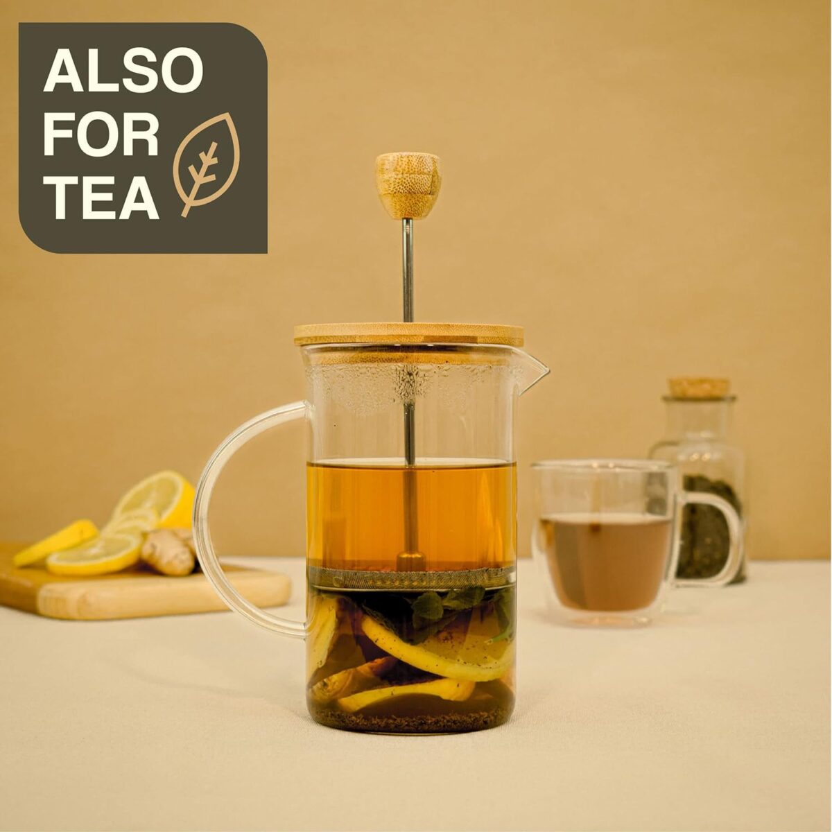 ⁦ماكينة يدوية 450 ملي لصنع وتحضير القهوة الفرنسية والفوم تعمل بالضغط بغطاء خشبي ويد من الزجاج⁩ - الصورة ⁦6⁩