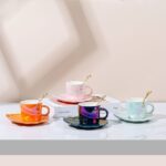 ⁦مج بورسلين 200 ملي لشرب وتقديم الشاي والنسكافيه مع طبق ومعلقة⁩ - الصورة ⁦2⁩