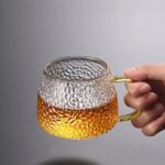 ⁦مج زجاج شفاف منقرش 475 ملي بيد جولد للمشروبات الساخنة كالنسكافية والكابتشينو والعصائر⁩ - الصورة ⁦7⁩