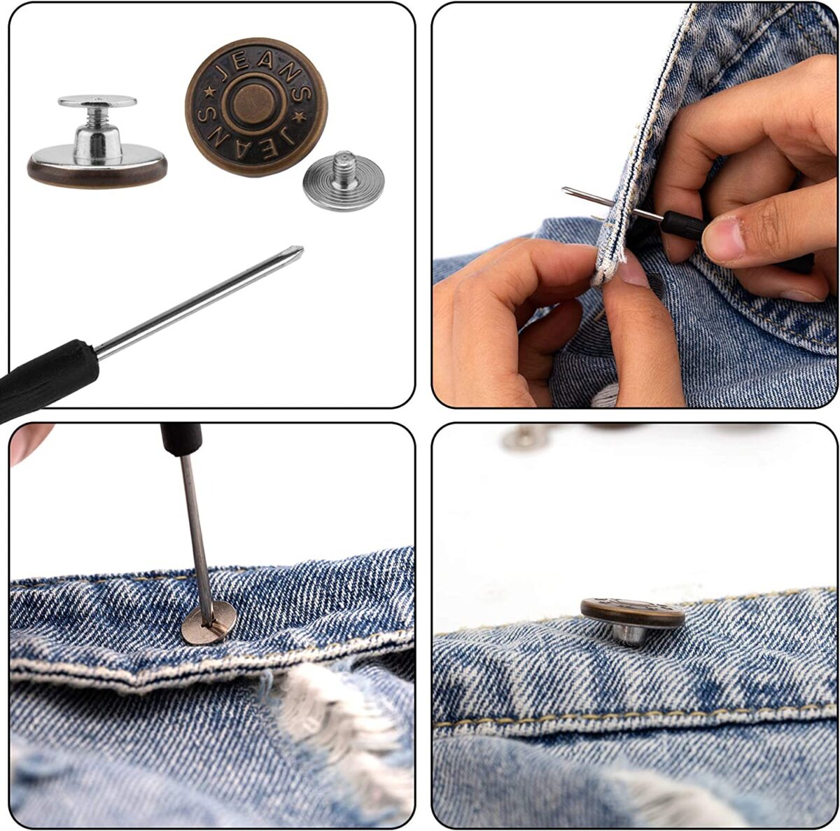 ⁦مجموعة زراير معدن للبناطيل والجواكت الجينز بمسامير التثبيت سهلة التركيب بدون خياطة⁩ - الصورة ⁦10⁩
