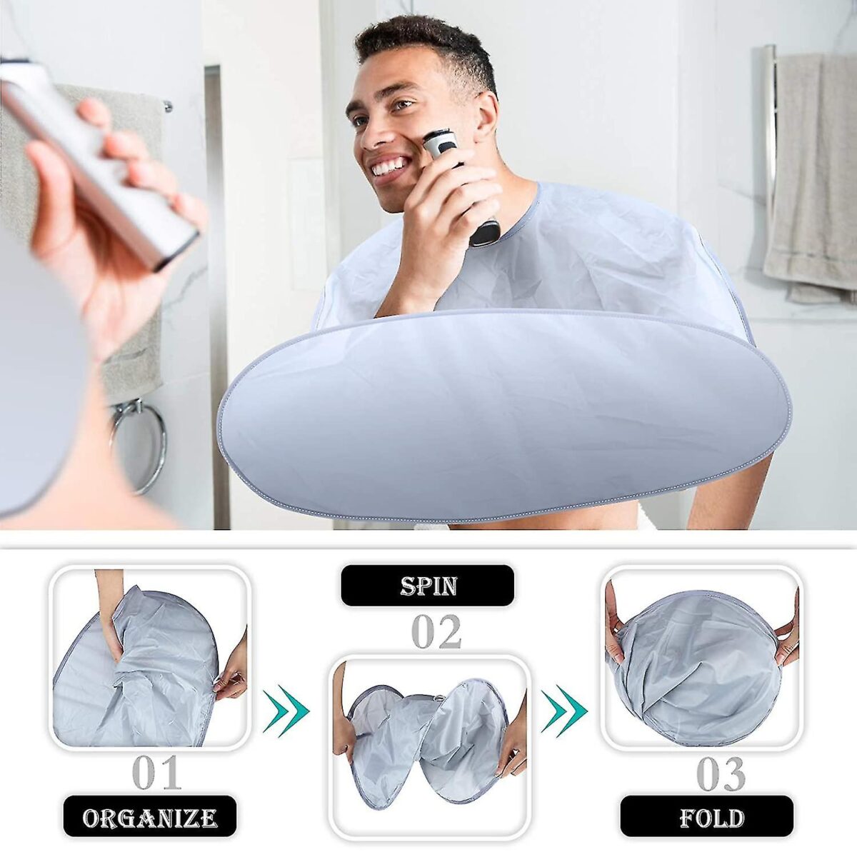 ⁦مريلة حلاقة وقص الشعر الإصدار الثاني وتربروف لتجميع شعرالرأس ومنع سقوطه علي الأرض قابلة للطي⁩ - الصورة ⁦3⁩