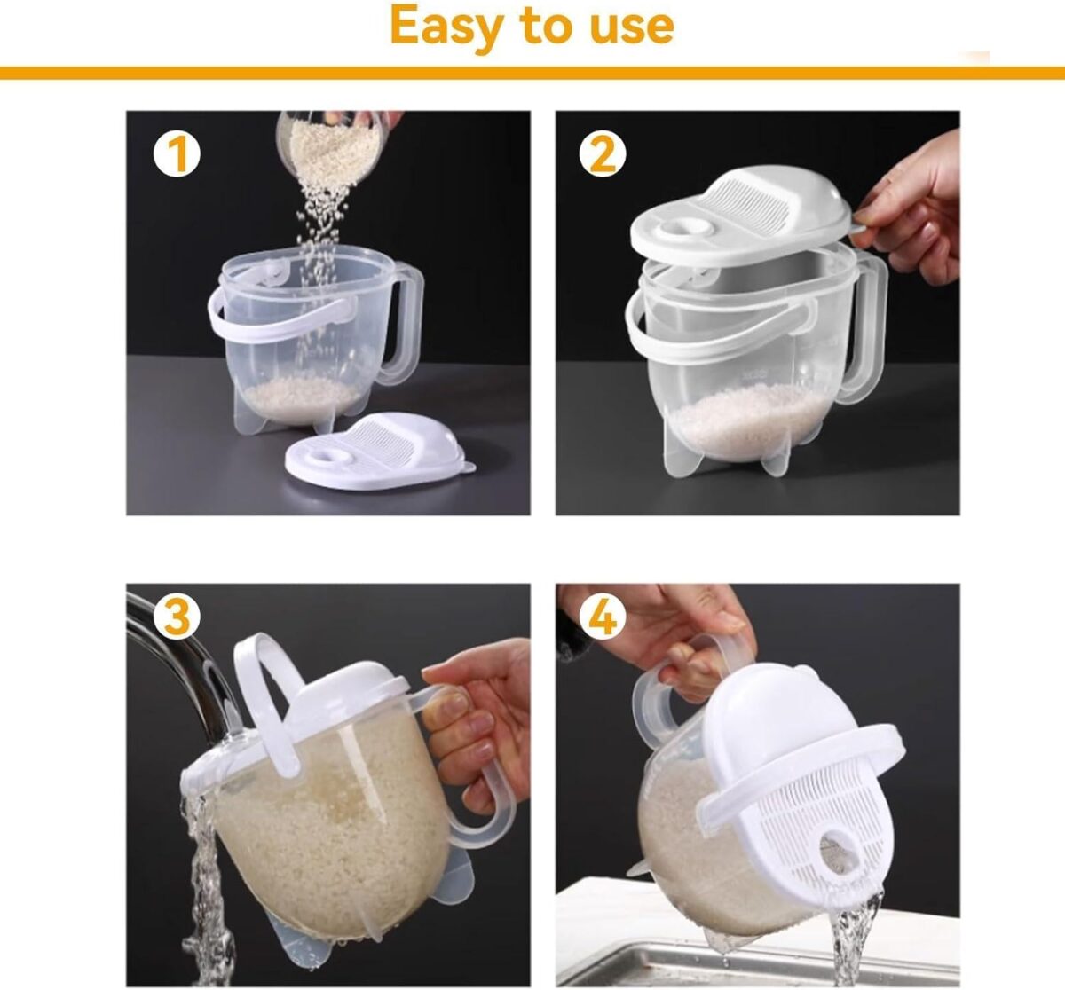 ⁦مصفاه غسيل الرز والبقوليات 1 لتر بغطاء قابل للفك ويد لسهولة الأستخدام من البلاستيك⁩ - الصورة ⁦7⁩