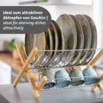 ⁦مطبقية 2 رف استانليس ستيل بحوامل خشب لحمل وتجفيف الأطباق والأواني قابلة للطي وسهلة التظيف⁩ - الصورة ⁦2⁩