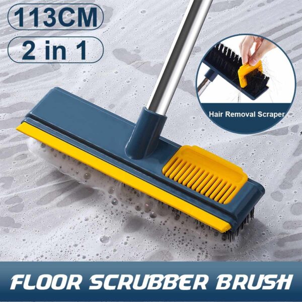 مقشة تنظيف ودعك بيد طويلة للأرضيات والسجاد مع حرف مساحة لشد المياه متعددة الأستخدام