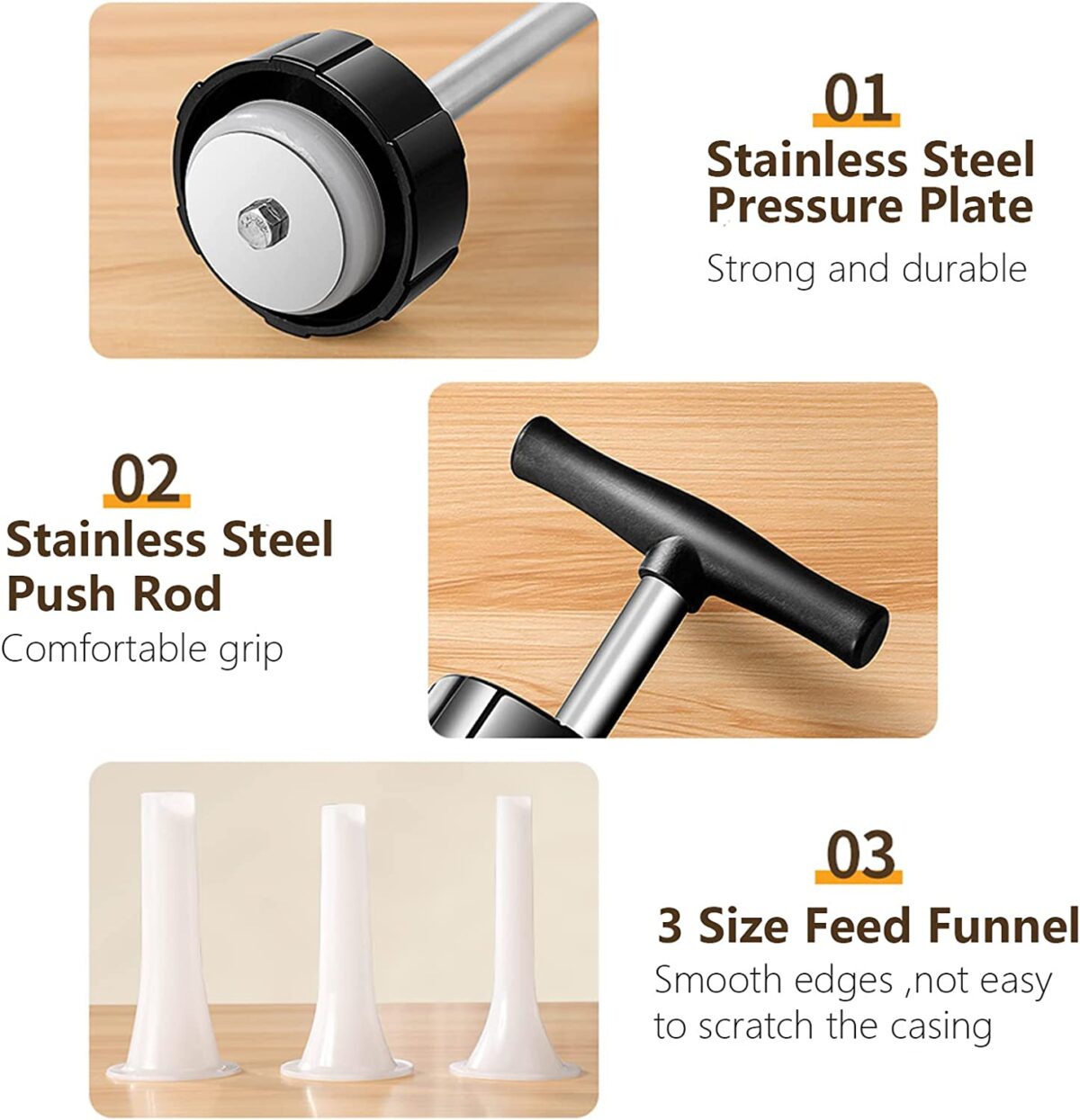 ⁦مكبس الممبار والسجق اليدوي ب 3 اقماع بمقاسات مختلفة للتحكم في المقاس⁩ - الصورة ⁦7⁩