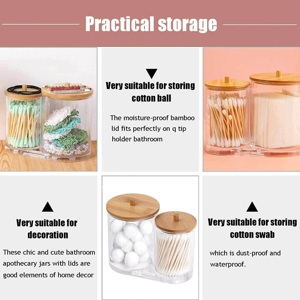 ⁦منظم اكليريك زوجي لحمل وتنظيم قطن ازالة الميكب وخلل ونكاشات الأسنان بغطاء خشب⁩ - الصورة ⁦5⁩