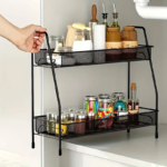 ⁦استاند وحامل 2 دور لحمل وتنظيم ادوات المطبخ والحمام من المعدن⁩ - الصورة ⁦2⁩