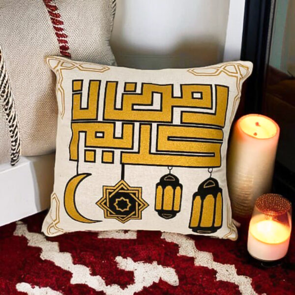 اكياس مخدات رمضان كريم كتان مزينة بفوانيس وهلال بسوستة لتجديد ديكور البيت
