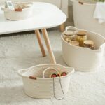 ⁦باسكت كتان لحمل وتنظيم الملابس ولعب الأطفال وادوات العناية بالشعر والبشره بيد من الجانبين لسهولة الحمل⁩ - الصورة ⁦7⁩