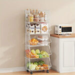 ⁦تربو منظم لأدوات المطبخ والحمام 5 سلات بعجلات لسهولة الحركة من المعدن⁩ - الصورة ⁦4⁩