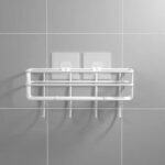 ⁦رف معدن منظم لأدوات الحمام والمطبخ ب 4 هوكات ولزق دبل فيس قوي لسهولة التعليق⁩ - الصورة ⁦2⁩