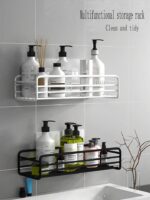 ⁦رف معدن منظم لأدوات الحمام والمطبخ ب 4 هوكات ولزق دبل فيس قوي لسهولة التعليق⁩ - الصورة ⁦5⁩