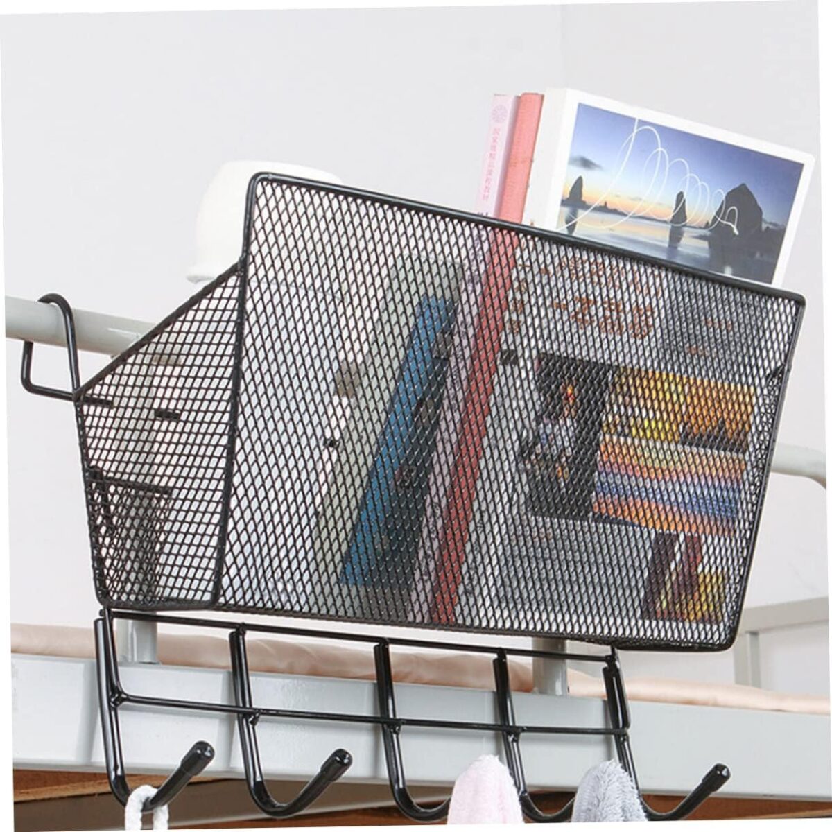 ⁦رف منظم وحامل لأدوات المطبخ والحمام والمكتب وقطع الديكور ب 5 هوكات من المعدن⁩ - الصورة ⁦6⁩