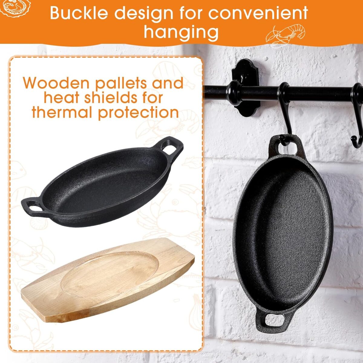 ⁦طاسة حديد زهر غير قابل للصدأ بيد وقاعدة خشبية لسهولة تقديم الطعام علي السفرة بشكل شيك⁩ - الصورة ⁦3⁩