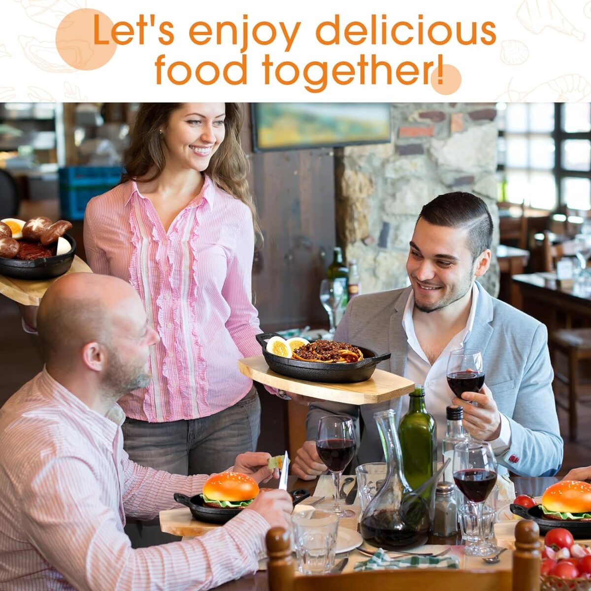 ⁦طاسة حديد زهر غير قابل للصدأ بيد وقاعدة خشبية لسهولة تقديم الطعام علي السفرة بشكل شيك⁩ - الصورة ⁦5⁩