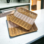 ⁦طقم صواني قطعتين لحمل وتقديم العيش والطعام علي السفرة بمقاسات مختلفة من الرتان⁩ - الصورة ⁦2⁩