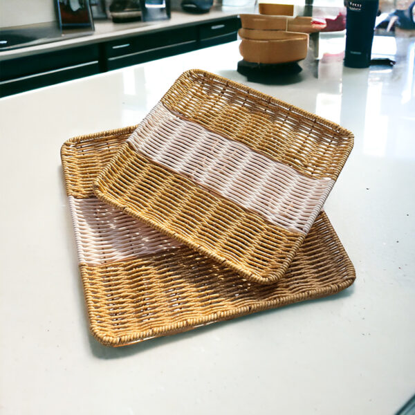 طقم صواني قطعتين لحمل وتقديم العيش والطعام علي السفرة بمقاسات مختلفة من الرتان