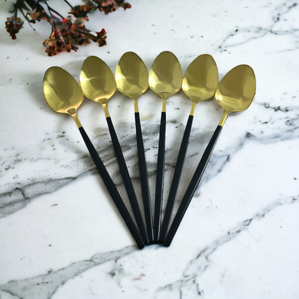 طقم معالق استانليس ستيل 6 قطع جولد بمقبض باللون الأسود الملكي