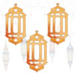 ⁦فرع زينة رمضان أشكال فوانيس وهلال ونجوم 11 قطعة باللون الجولد بلزق دبل فيس قوي⁩ - الصورة ⁦2⁩