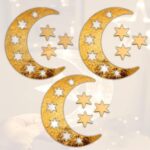 ⁦فرع زينة رمضان أشكال فوانيس وهلال ونجوم 11 قطعة باللون الجولد بلزق دبل فيس قوي⁩ - الصورة ⁦3⁩