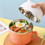 ⁦لانش بوكس استانليس ستيل 3 قطع لتناول اكل صحي في اي مكان للمدارس والجامعات بغطاء محكم الغلق ويد⁩ - الصورة ⁦2⁩