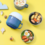 ⁦لانش بوكس استانليس ستيل 3 قطع لتناول اكل صحي في اي مكان للمدارس والجامعات بغطاء محكم الغلق ويد⁩ - الصورة ⁦4⁩