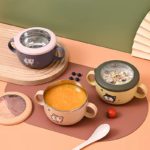 ⁦لانش بوكس بحلة استانليس ستيل بغطاء محكم الغلق ومعلقة لسهولة تناول الطعام للمدارس والجامعات والعمل بيد⁩ - الصورة ⁦3⁩