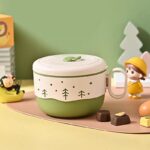 ⁦لانش بوكس بحلة استانليس ستيل من الداخل بمعلقة وغطاء محكم الغلق بيد للمدارس والجامعات والعمل⁩ - الصورة ⁦4⁩