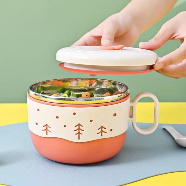 لانش بوكس بحلة استانليس ستيل من الداخل بمعلقة وغطاء محكم الغلق بيد للمدارس والجامعات والعمل