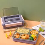 لانش بوكس حافظ للحرارة بصينية استانليس 5 خانات بغطاء محكم الغلق ومعالق لسهولة تناول الطعام