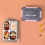 ⁦لانش بوكس حافظ للحرارة بصينية استانليس 5 خانات بغطاء محكم الغلق ومعالق لسهولة تناول الطعام⁩ - الصورة ⁦3⁩