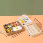 ⁦لانش بوكس حافظ للحرارة بصينية استانليس 5 خانات بغطاء محكم الغلق ومعالق لسهولة تناول الطعام⁩ - الصورة ⁦6⁩