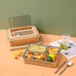 ⁦لانش بوكس حافظ للحرارة بصينية استانليس 5 خانات بغطاء محكم الغلق ومعالق لسهولة تناول الطعام⁩ - الصورة ⁦7⁩