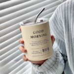 مج جود مورنينج حراري استانليس ستيل 350 ملي بطريقتين للشرب بغطاء محكم الغلق وشاليموه استانليس للخروج والجيم والسفر