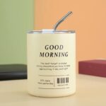 ⁦مج جود مورنينج حراري استانليس ستيل 350 ملي بطريقتين للشرب بغطاء محكم الغلق وشاليموه استانليس للخروج والجيم والسفر⁩ - الصورة ⁦3⁩