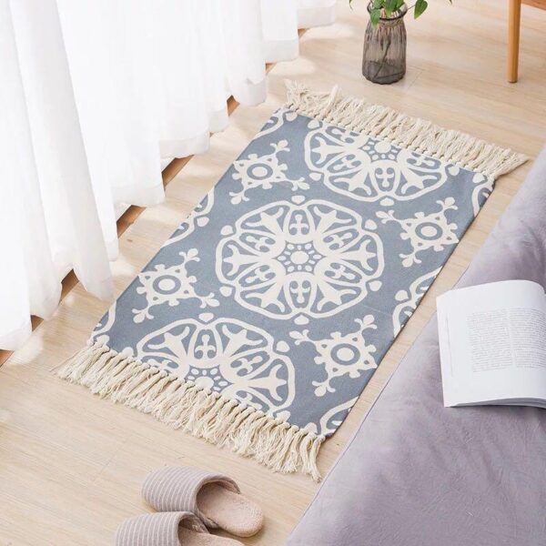 مشاية كتان ديزاين بوهيمي باللون البيج في الأزرق المبهج لتجديد الديكور لغرف النوم والليفنج والدريسنج والحمام والمطبخ والطرقات