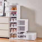 استاند 6 دور لحمل وتنظيم الأحذية والشنط قابل للطي بغطاء اكليريك لكل رف لمنع دخول الأتربة