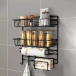 ⁦استاند معدن 2 دور منظم لأدوات المطبخ مع 2 حامل للمناديل و3 هوكات لتعليق الفوط ومعالق الغرف بلزق دبل فيس قوي⁩ - الصورة ⁦3⁩