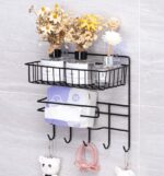 استاند معدن لتنظيم أدوات المطبخ مع حامل للمناديل و 6 هوكات لتعليق الفوط ومعالق الغرف بلزق دبل فيس