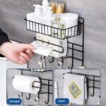 ⁦استاند معدن لتنظيم أدوات المطبخ مع حامل للمناديل و 6 هوكات لتعليق الفوط ومعالق الغرف بلزق دبل فيس⁩ - الصورة ⁦4⁩