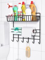 ⁦استاند معدن لتنظيم أدوات المطبخ مع حامل للمناديل و 6 هوكات لتعليق الفوط ومعالق الغرف بلزق دبل فيس⁩ - الصورة ⁦8⁩