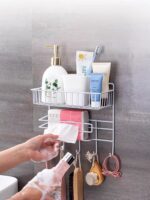 ⁦استاند معدن لتنظيم أدوات المطبخ مع حامل للمناديل و 6 هوكات لتعليق الفوط ومعالق الغرف بلزق دبل فيس⁩ - الصورة ⁦9⁩