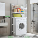 ⁦استاند منظم وحامل ادوات الحمام فوق الغسالة 3 دور مع هوكات جانبية لتعليق الفوط والليف⁩ - الصورة ⁦2⁩