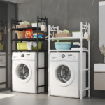 ⁦استاند منظم وحامل ادوات الحمام فوق الغسالة 3 دور مع هوكات جانبية لتعليق الفوط والليف⁩ - الصورة ⁦5⁩