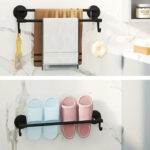 ⁦رف مزدوج حامل ومنظم للفوط ب 2 هوك لتعليق الملابس بلزق دبل فيس قوي للتعليق بدون حفر وتخريم⁩ - الصورة ⁦5⁩