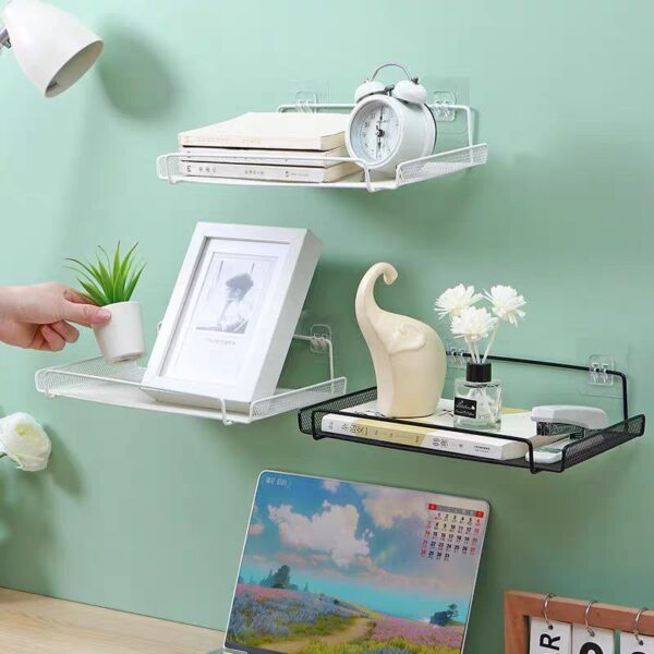 رف معدني لحمل الراوتر وادوات المطبخ والحمام وقطع الديكور بلزق دبل فيس قوي للتعليق بدون حفر