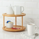 ⁦صينية خشب دوارة 2 دور لتنظيم وترتيب أدوات المطبخ والحمام والميك اب⁩ - الصورة ⁦2⁩